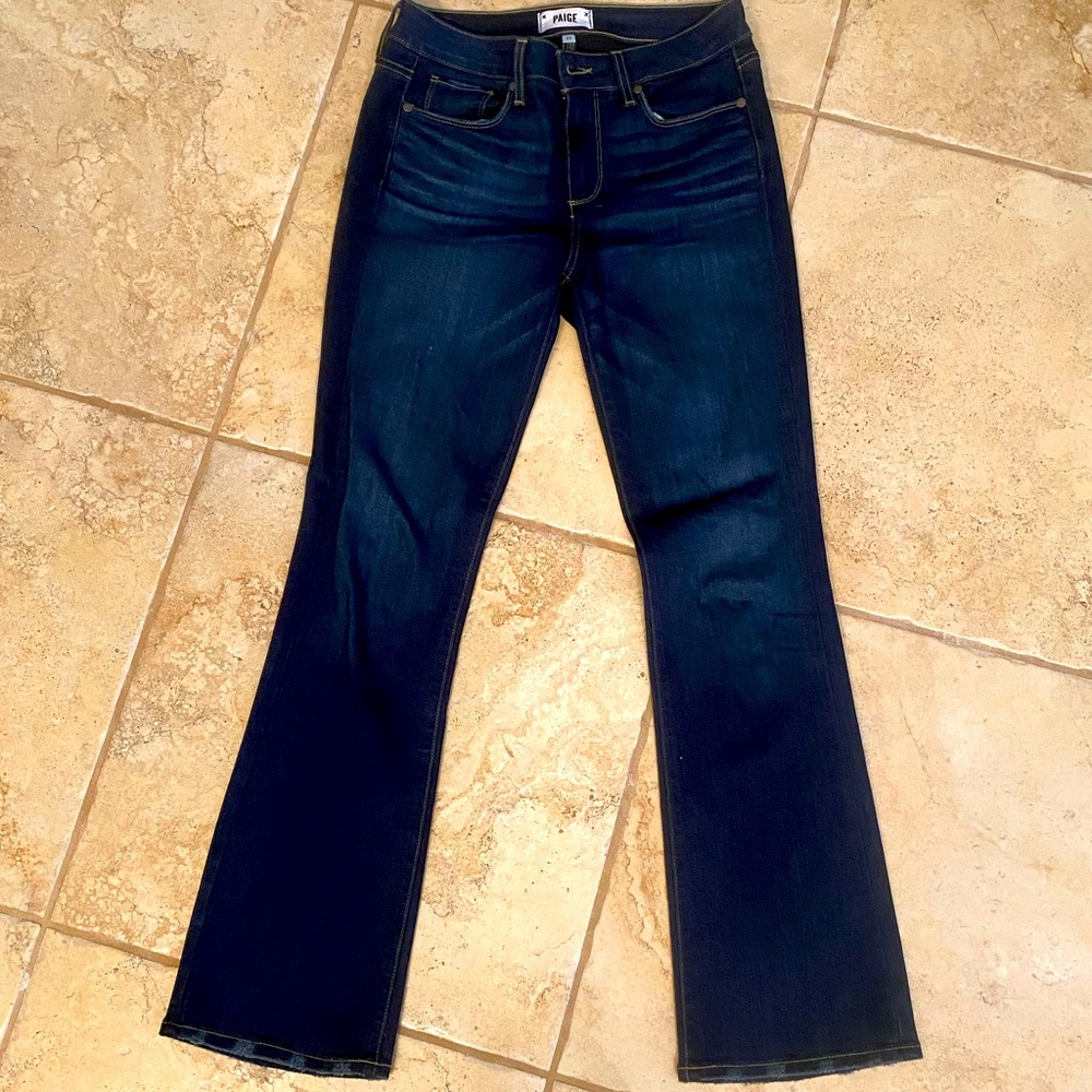 Paige Manhattan Mid Rise Boot Cut Blue Jeans Dark Wash Size 27
